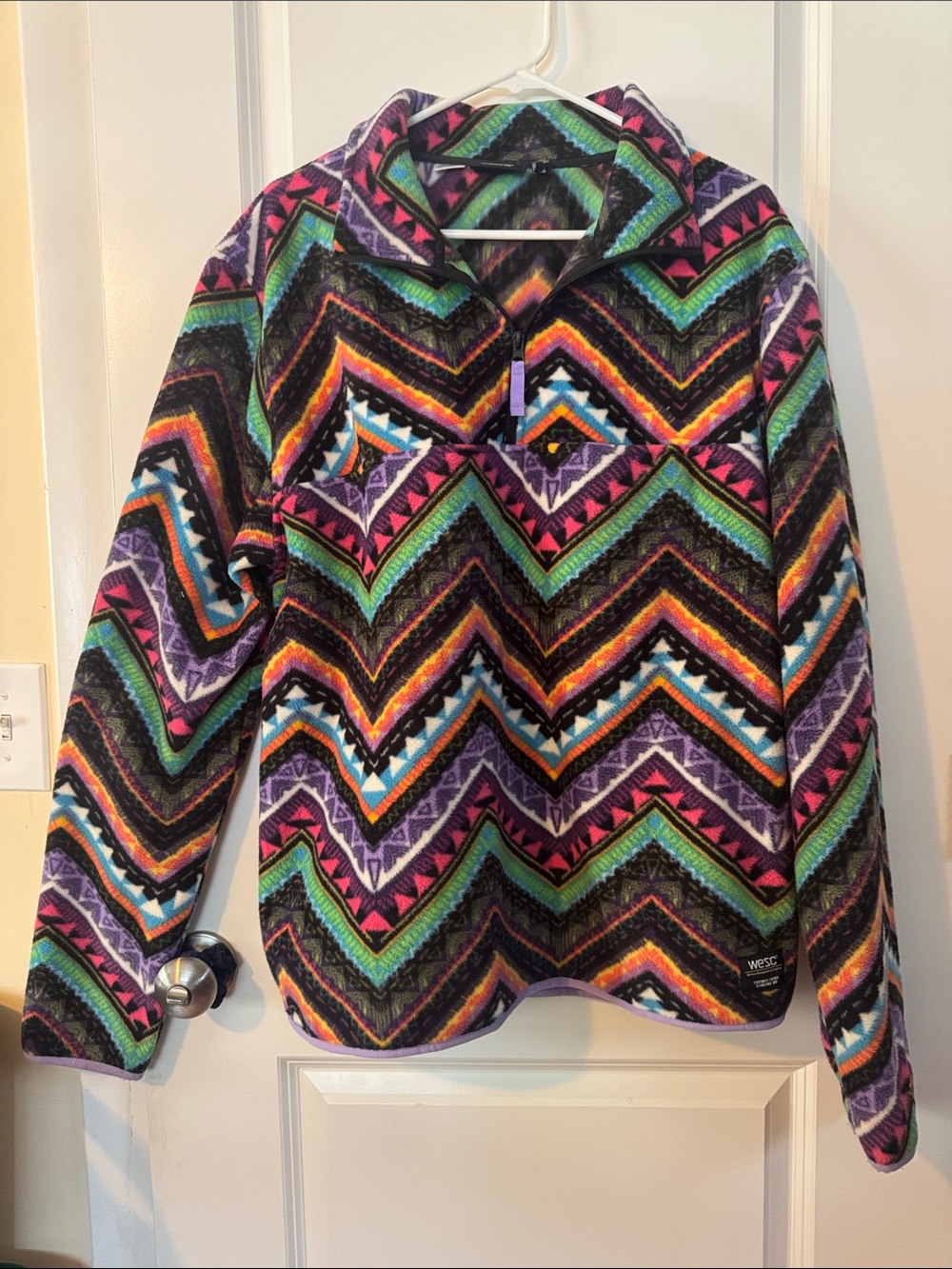XL/XXL wesc Mitch Zigzag Fleece 1/4 Zip Jacket Sweater Southwestern Color Pop